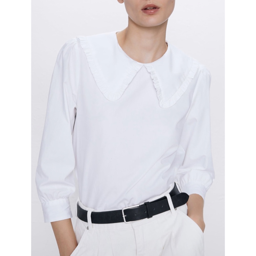 SOLD Zara White Poplin Peter Pan Collar Shirt